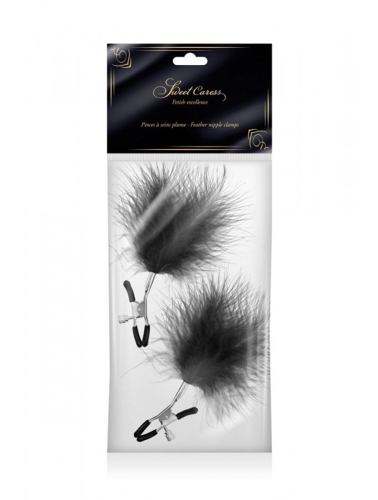 Зажимы на соски с черными пуховыми кисточками Sweet Caress Feather Nipple Clumps - Sweet Caress - купить с доставкой в Туле