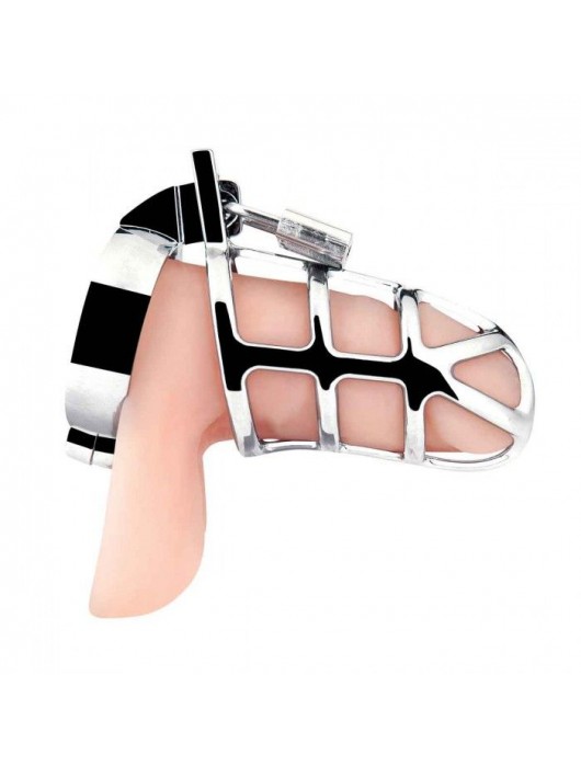 Серебристая металлическая клетка для члена с замком Enslave Cock Cage - BlueLine - купить с доставкой в Туле