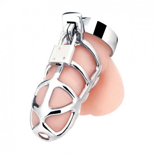 Серебристая металлическая клетка для члена с замком Enslave Cock Cage - BlueLine - купить с доставкой в Туле