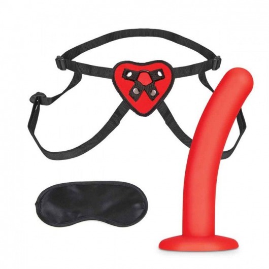 Красный поясной фаллоимитатор Red Heart Strap on Harness   5in Dildo Set - 12,25 см. - Lux Fetish - купить с доставкой в Туле
