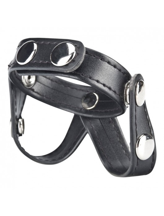 Кольцо на пенис с разделителем мошонки из искусственной кожи на клепках V-STYLE COCK RING - BlueLine - в Туле купить с доставкой