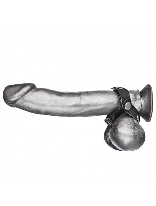 Кольцо на пенис с разделителем мошонки из искусственной кожи на клепках V-STYLE COCK RING - BlueLine - в Туле купить с доставкой