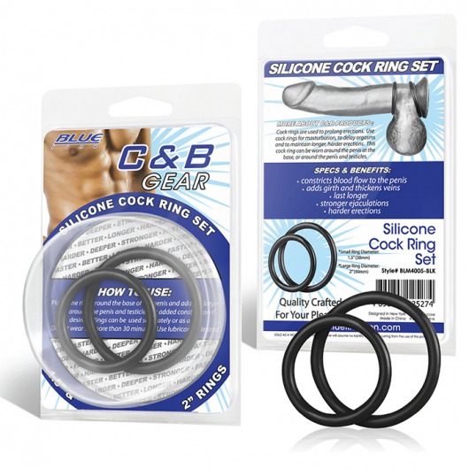 Набор из двух черных силиконовых колец разного диаметра SILICONE COCK RING SET - BlueLine - в Туле купить с доставкой