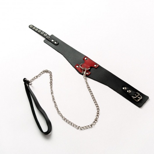 Черный широкий ошейник с красным декором и поводком - Crazy Handmade - купить с доставкой в Туле