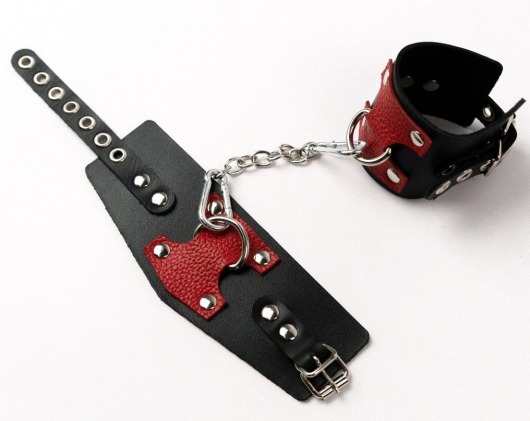 Черные кожаные оковы с красными вставками - Crazy Handmade - купить с доставкой в Туле