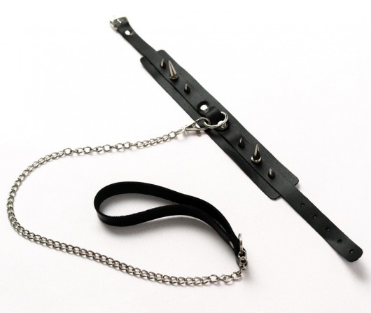 Черный ошейник с шипами и поводком - Crazy Handmade - купить с доставкой в Туле