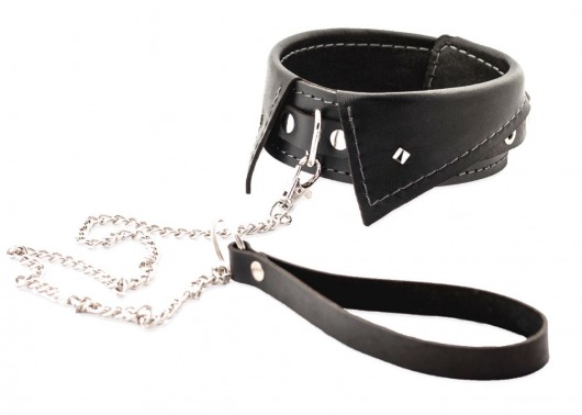 Черный ошейник-воротничок с металлическим поводком - Crazy Handmade - купить с доставкой в Туле