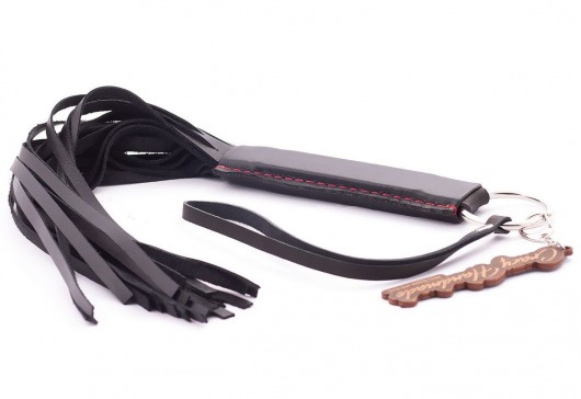 Черная кожаная плеть с удобной ручкой - 50 см. - Crazy Handmade - купить с доставкой в Туле