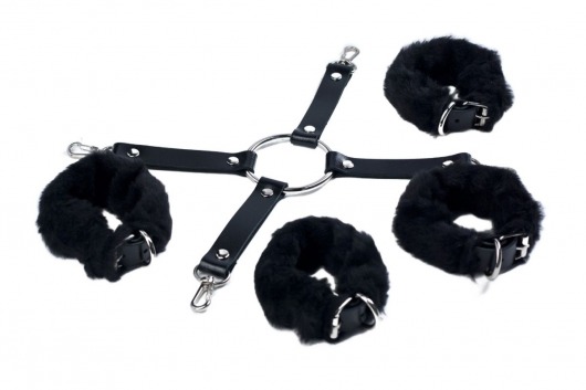 Черный набор для фиксации со съемными меховыми опушками - Лунный свет - купить с доставкой в Туле