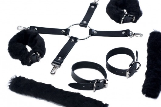 Черный набор для фиксации со съемными меховыми опушками - Лунный свет - купить с доставкой в Туле