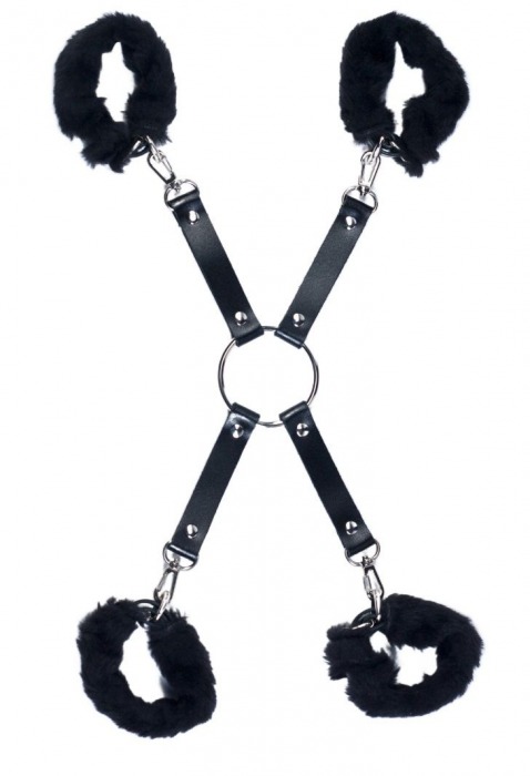 Черный набор для фиксации со съемными меховыми опушками - Лунный свет - купить с доставкой в Туле