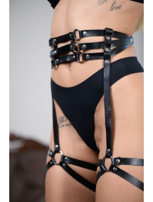 Кожаные гартеры на поясе Esteria - БДСМ Арсенал - купить с доставкой в Туле