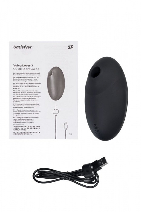 Черный вакуум-волновой стимулятор с вибрацией Vulva Lover 3 - Satisfyer