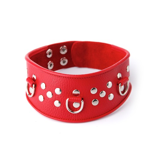 Кожаный красный ошейник с велюровой подкладкой - Sitabella - купить с доставкой в Туле