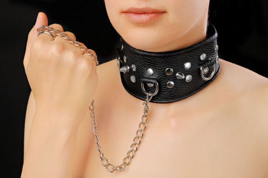 Чёрный ошейник из кожи - Sitabella - купить с доставкой в Туле