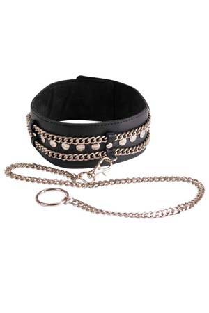 Чёрный ошейник с цепочками и поводком - Sitabella - купить с доставкой в Туле