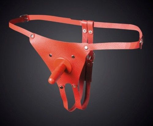 Красные кожаные универсальные трусики со штырьком для насадок - Sitabella - купить с доставкой в Туле