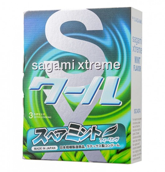 Презервативы Sagami Xtreme Mint с ароматом мяты - 3 шт. - Sagami - купить с доставкой в Туле