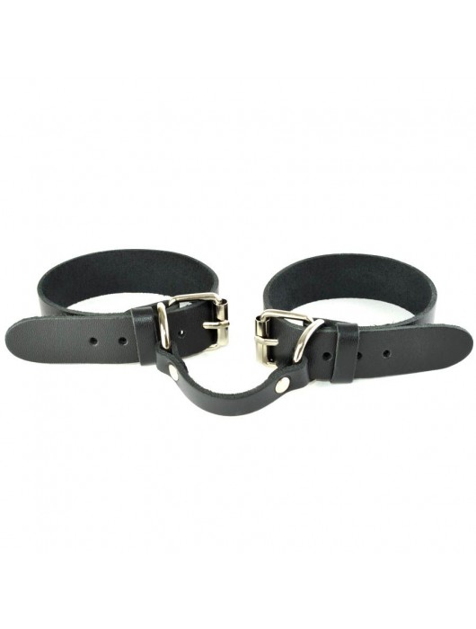Черные кожаные наручники со съемной красной опушкой - Sitabella - купить с доставкой в Туле