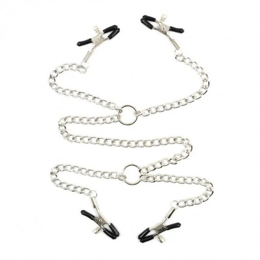 Серебристые зажимы для сосков и половых губ на тонкой цепочке - Notabu - купить с доставкой в Туле