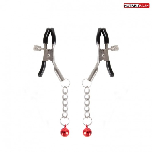 Серебристые зажимы на соски с шариками на цепочках - Notabu - купить с доставкой в Туле