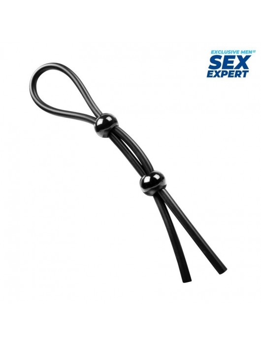 Черное силиконовое лассо с двумя шариками для утяжки - Sex Expert - в Туле купить с доставкой