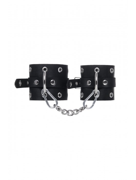 Черные кожаные однослойные наручники с люверсами - Pecado - купить с доставкой в Туле