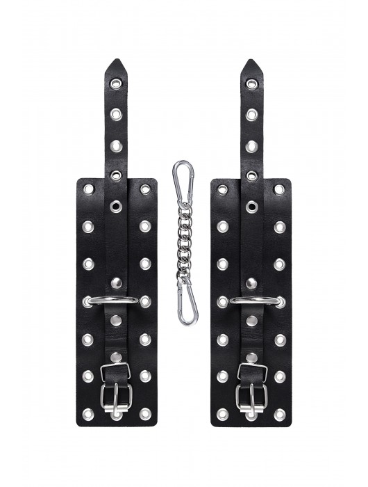 Черные кожаные однослойные наручники с люверсами - Pecado - купить с доставкой в Туле