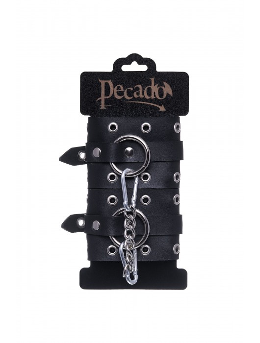 Черные кожаные однослойные наручники с люверсами - Pecado - купить с доставкой в Туле