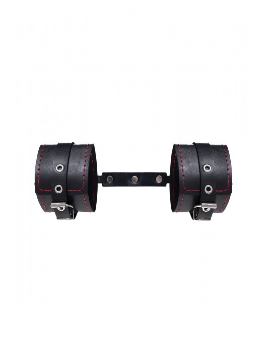 Черные кожаные однослойные оковы с контрастной строчкой - Pecado - купить с доставкой в Туле