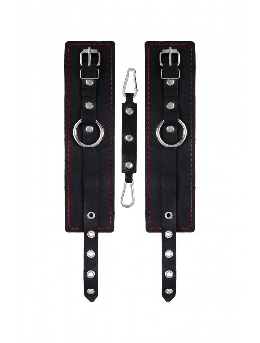 Черные кожаные однослойные оковы с контрастной строчкой - Pecado - купить с доставкой в Туле