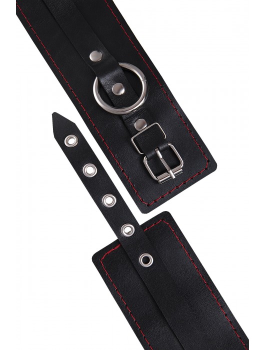 Черные кожаные однослойные оковы с контрастной строчкой - Pecado - купить с доставкой в Туле