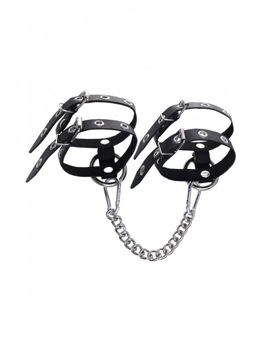 Черные однослойные кожаные оковы из двух ремешков - Pecado - купить с доставкой в Туле