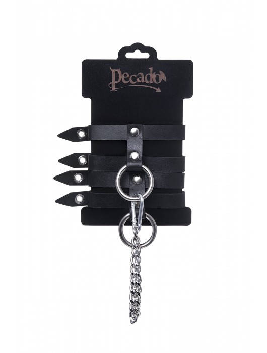 Черные однослойные кожаные оковы из двух ремешков - Pecado - купить с доставкой в Туле