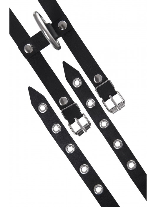 Черные однослойные кожаные оковы из двух ремешков - Pecado - купить с доставкой в Туле