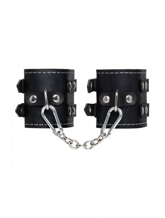 Черные кожаные наручники с двумя ремнями и красной подкладкой - Pecado - купить с доставкой в Туле