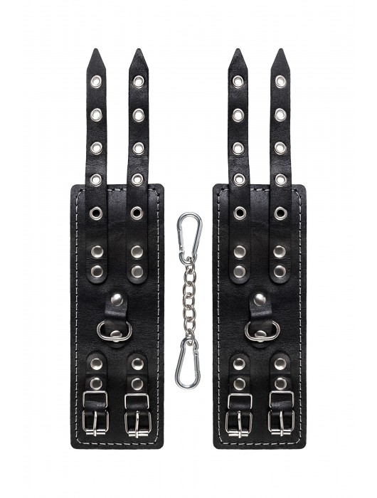 Черные кожаные наручники с двумя ремнями и красной подкладкой - Pecado - купить с доставкой в Туле