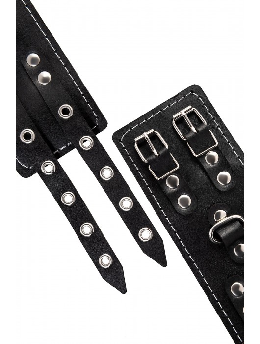 Черные кожаные наручники с двумя ремнями и красной подкладкой - Pecado - купить с доставкой в Туле