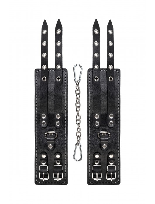 Черные кожаные оковы с двумя ремнями и красной подкладкой - Pecado - купить с доставкой в Туле