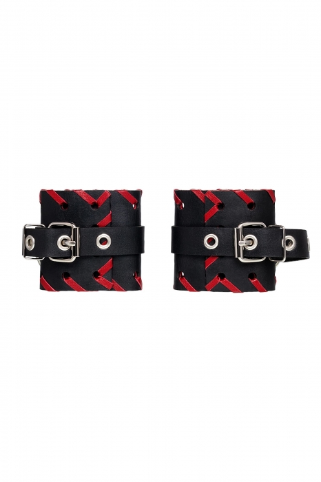 Черно-красные наручники из натуральной кожи - Pecado - купить с доставкой в Туле