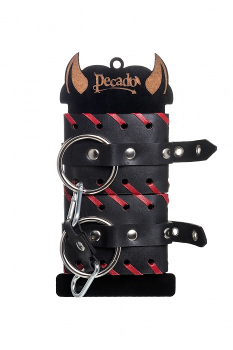Черно-красные наручники из натуральной кожи - Pecado - купить с доставкой в Туле