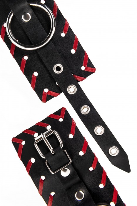 Черно-красные наручники из натуральной кожи - Pecado - купить с доставкой в Туле