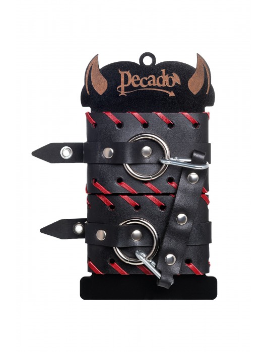 Черно-красные оковы из натуральной кожи - Pecado - купить с доставкой в Туле