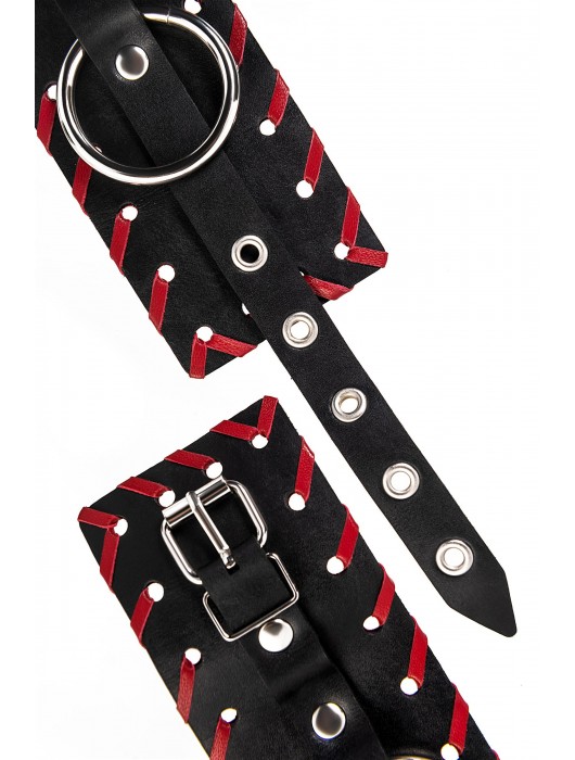 Черно-красные оковы из натуральной кожи - Pecado - купить с доставкой в Туле