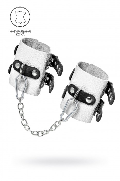 Бело-черные наручники с двумя ремешками и люверсами - Pecado - купить с доставкой в Туле