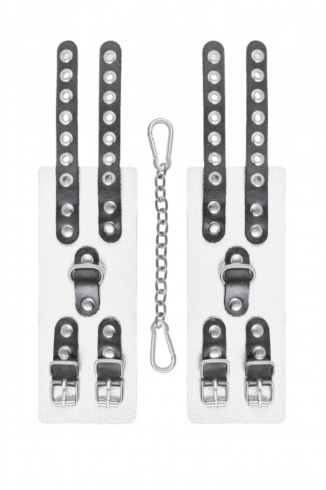 Бело-черные наручники с двумя ремешками и люверсами - Pecado - купить с доставкой в Туле