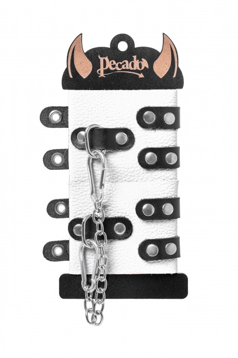 Бело-черные наручники с двумя ремешками и люверсами - Pecado - купить с доставкой в Туле