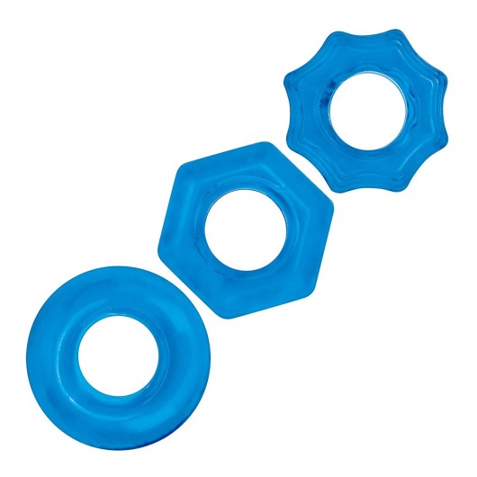 Комплект из трех голубых колец для эрекции 3-Pack Nuts   Bolts Stretch Cock Ring Set - BlueLine - в Туле купить с доставкой