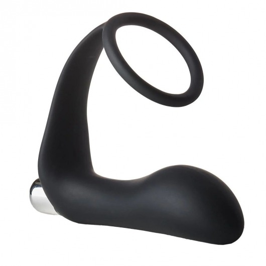 Черное эрекционное кольцо с вибропробкой Vibrating Anal Plug With Cockring - Dream Toys - в Туле купить с доставкой