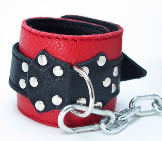 Красно-чёрные поножи из кожи - БДСМ Арсенал - купить с доставкой в Туле